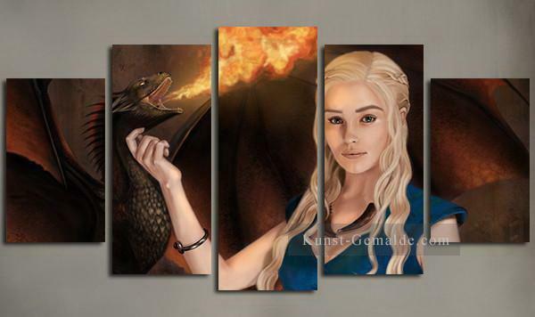 Daenerys Targaryen Dragon Fire im Set Spiel der Throne Ölgemälde